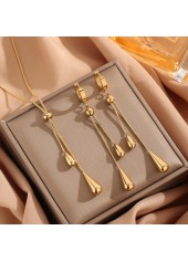 Golden Stainless Steel Teardrop Earrings and Necklace | thumb picture 