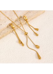 Golden Stainless Steel Teardrop Earrings and Necklace | thumb picture 
