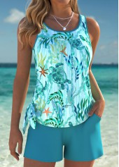 Tummy Coverage Mid Waisted Marine Life Print Tankini Set | thumb picture 