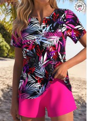 Tummy Coverage High Waisted Leaf Print Tankini Set | thumb picture 