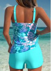 Tummy Coverage Mid Waisted Floral Print Cyan Tankini Set | thumb picture 