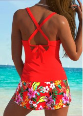 Tummy Coverage Mid Waisted Floral Print Orange Tankini Set | thumb picture 