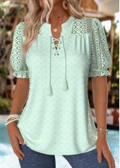 Mint Green Tummy Coverage Short Sleeve Split Neck Blouse