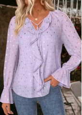 Light Purple Tummy Coverage Long Sleeve Blouse and Camisole