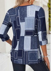 Navy Tummy Coverage Geometric Print Long Sleeve T Shirt | thumb picture 