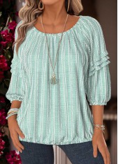 Mint Green Tummy Coverage 3/4 Sleeve Round Neck Blouse