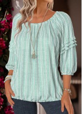 Mint Green Tummy Coverage 3/4 Sleeve Round Neck Blouse | thumb picture 
