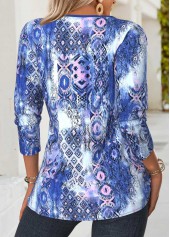 Purplish Blue Tummy Coverage Tribal Print Long Sleeve Blouse | thumb picture 