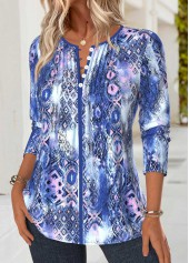 Purplish Blue Tummy Coverage Tribal Print Long Sleeve Blouse | thumb picture 