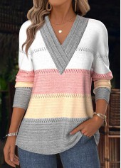 Multi Color Tummy Coverage Striped Long Sleeve T Shirt