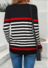Black Curved Hem Striped Long Sleeve T Shirt | thumb picture 