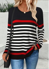 Black Curved Hem Striped Long Sleeve T Shirt | thumb picture 