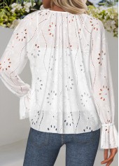 White Ruffle Long Sleeve Split Neck Blouse | thumb picture 