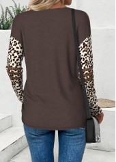 Dark Coffee Curved Hem Leopard Long Sleeve T Shirt | thumb picture 
