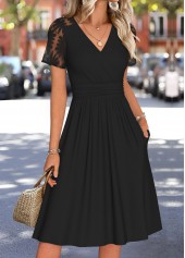 Black Tummy Coverage Short Sleeve V Neck Dress | thumb picture 
