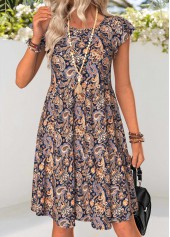 Multi Color Tummy Coverage Paisley Print Short Sleeve Dress