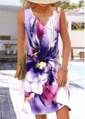 Multi Color Tummy Coverage Floral Print Short Sleeveless Dress | thumb picture 