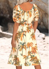 Beige Tummy Coverage Tropical Plants Print Belted Dress | thumb picture 