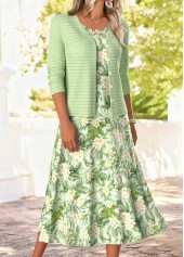Light Green Tummy Coverage Floral Print Dress and Cardigan | thumb picture 
