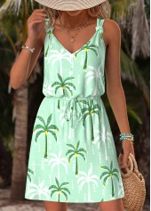 Light Green Tummy Coverage Tropical Plants Print Short Dress | thumb picture 
