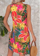Multi Color Tummy Coverage Tropical Plants Print Short Dress | thumb picture 