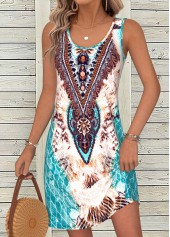 Multi Color Tummy Coverage Tribal Print Short Sleeveless Dress | thumb picture 