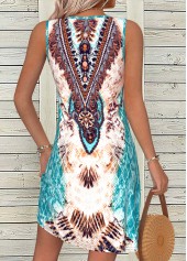 Multi Color Tummy Coverage Tribal Print Short Sleeveless Dress | thumb picture 