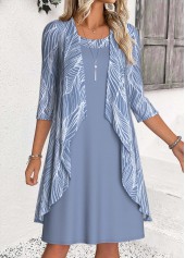 Dusty Blue Tummy Coverage 3/4 Sleeve Dress and Cardigan