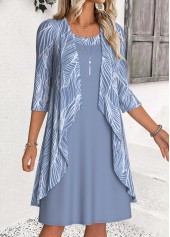 Dusty Blue Tummy Coverage 3/4 Sleeve Dress and Cardigan | thumb picture 