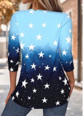 Sky Blue Tummy Coverage Geometric Print T Shirt | thumb picture 