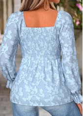 Light Blue Peplum Long Sleeve Square Neck Blouse | thumb picture 