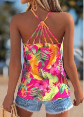 Hot Pink Tummy Coverage Tropical Plants Print Camisole Top