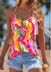 Hot Pink Tummy Coverage Tropical Plants Print Camisole Top | thumb picture 