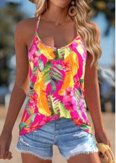 Hot Pink Tummy Coverage Tropical Plants Print Camisole Top | thumb picture 