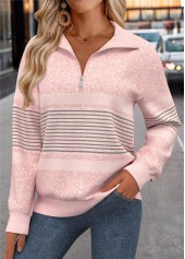 Light Pink Tummy Coverage Striped Long Sleeve Sweatshirt | thumb picture 