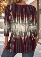 Multi Color Button Geometric Print Long Sleeve Blouse | thumb picture 