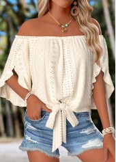 Beige Tummy Coverage Half Sleeve Off Shoulder Blouse