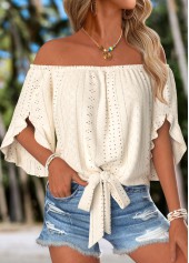 Beige Tummy Coverage Half Sleeve Off Shoulder Blouse | thumb picture 