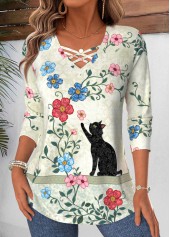 Multi Color Tummy Coverage Animal Print T Shirt