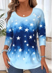 Blue Tummy Coverage Ombre Long Sleeve T Shirt