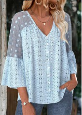 Light Blue Tummy Coverage 3/4 Sleeve V Neck Blouse | thumb picture 