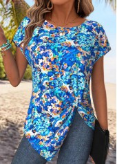 Blue Tummy Coverage Tie Dye Print T Shirt