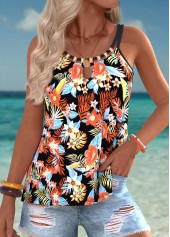Multi Color Tummy Coverage Tropical Plants Print Camisole Top