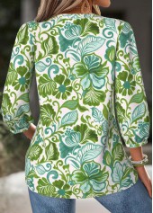 Green Tummy Coverage Floral Print 3/4 Sleeve Blouse | thumb picture 