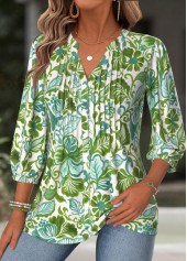 Green Tummy Coverage Floral Print 3/4 Sleeve Blouse | thumb picture 