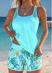Plus Size Mid Waisted Tummy Coverage Cyan Tankini Set | thumb picture 