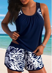 Tummy Coverage Mid Waisted Tropical Plants Print Tankini Set | thumb picture 