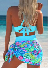 Mid Waisted Paisley Print Cyan Bikini Set | thumb picture 