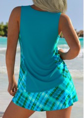 Tummy Coverage High Waisted Plaid Peacock Blue Tankini Set | thumb picture 