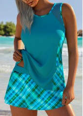 Tummy Coverage High Waisted Plaid Peacock Blue Tankini Set | thumb picture 